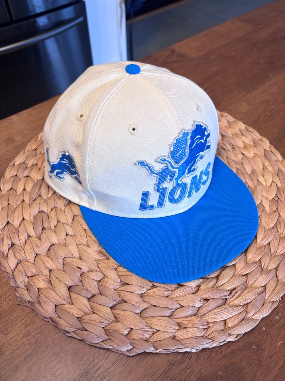 New Era Cream and Blue Detroit Lions Snapback Hat
